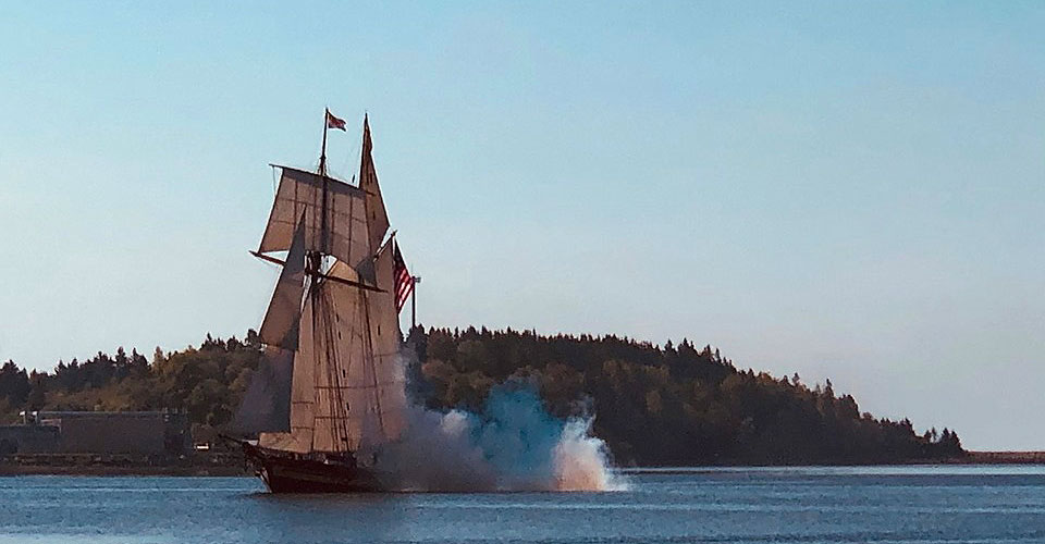 Pride of Baltimore II arriving in Lunenburg, Nova Scotia, June 11, 2019, courtesy of Out the Gate Sailing