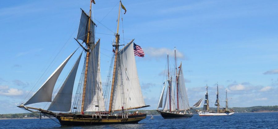 Pride of Baltimore II, Bluenose II & Picton Castle departing Lunenburg, June 15, 2019, by Ed Halverson
