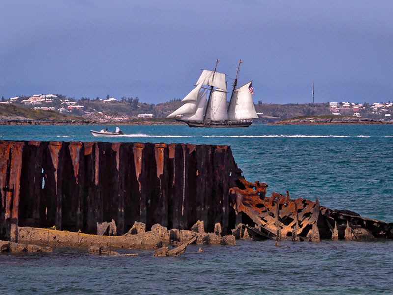 Pride of Baltimore II in Hamilton Harbor, Bermuda, June 1, 2017, courtesy of Theresa Airy