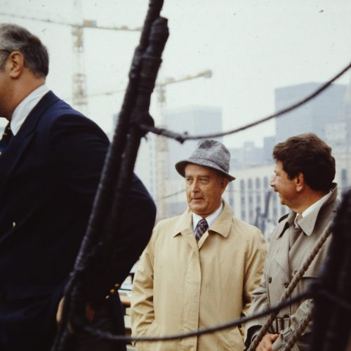 Photo: Mayor William Donald Schaefer onboard Pride of Baltimore, circa September 1981. Photographer unknown.